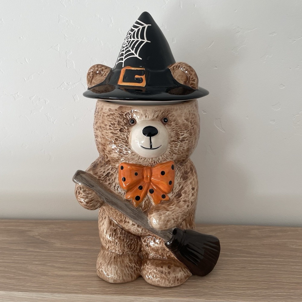 Creepy Critters Halloween Witch Teddy Bear Cookie Jar 12" Ceramic NEW NWOT